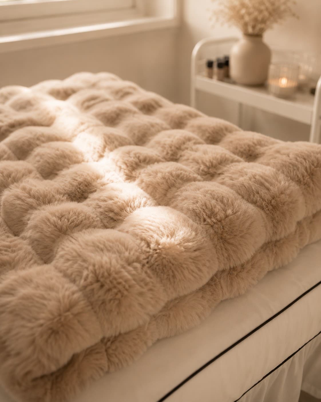 Bondi Aesthetic Room soft textured blanket detail for a calm beauty appointment experience