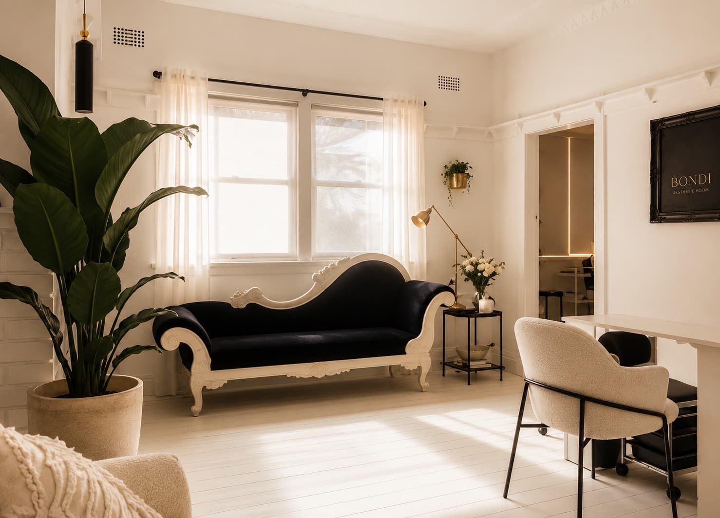 Bondi Aesthetic Room calm private Bondi Beach beauty studio treatment room with warm sunlight